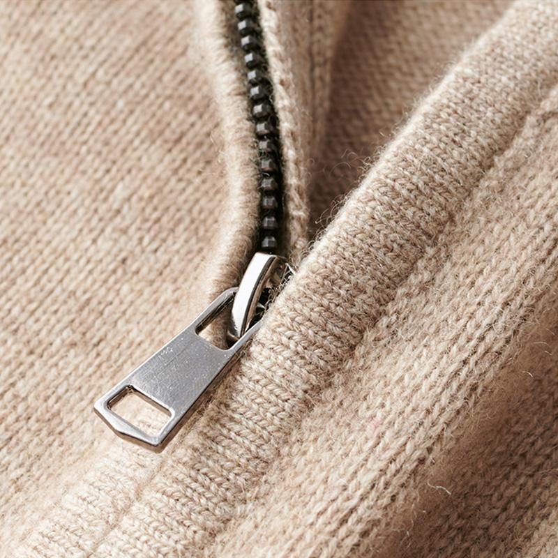 Grey men's quarter-zip jumper. Smart-casual long sleeve knitwear pullover, perfect for versatile daily outfits.