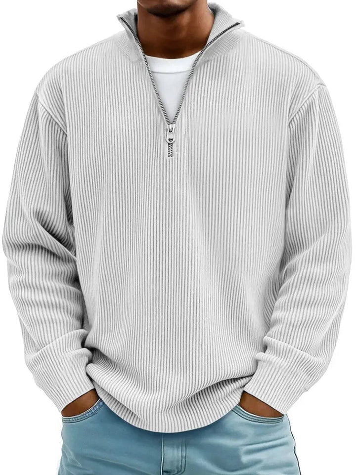 Classic men's quarter-zip pullover sweater, comfortable and perfect for layering in men's fashion.