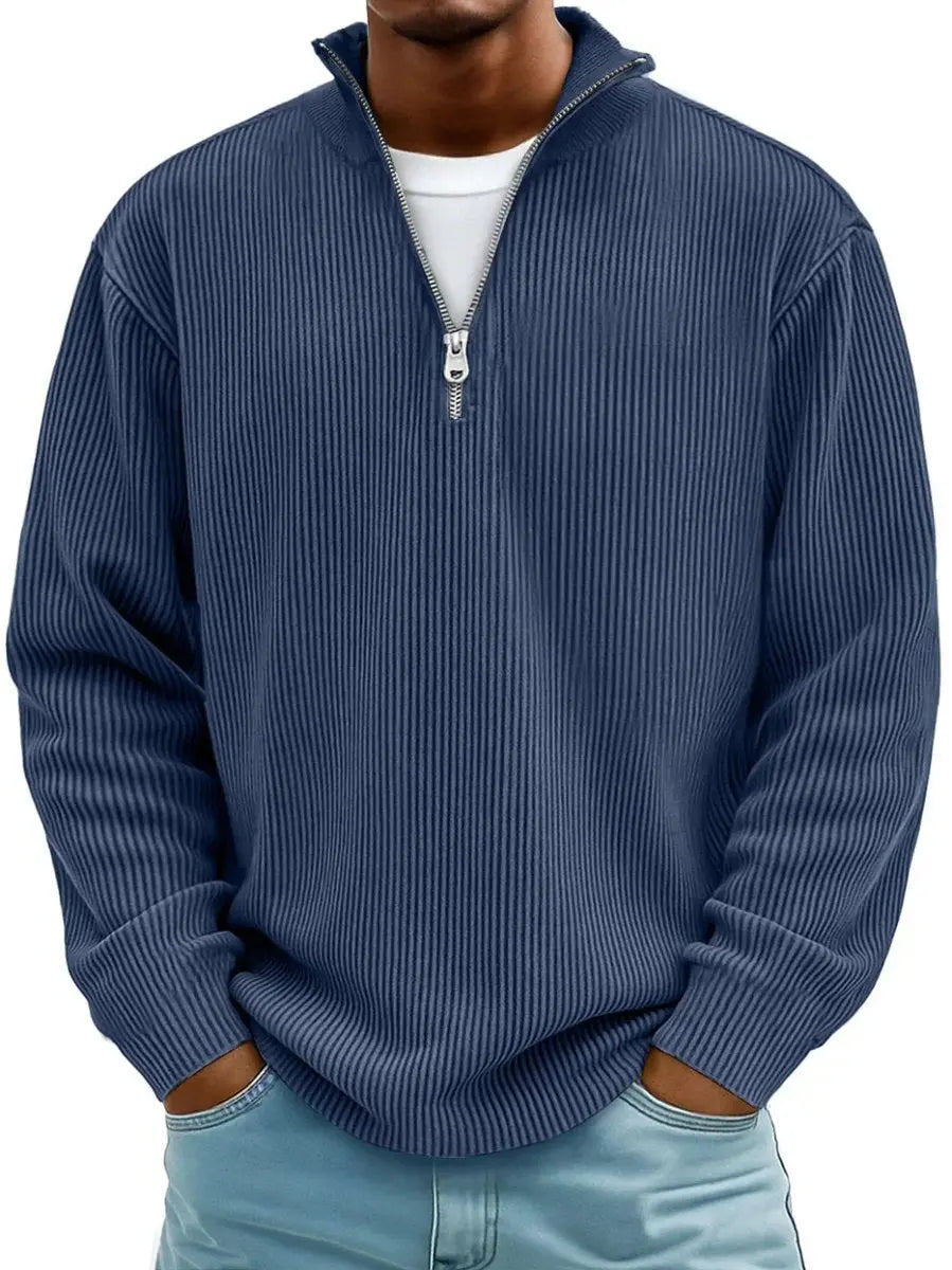 Men's smart casual quarter-zip sweater, a comfortable pullover jumper for versatile daily wear.