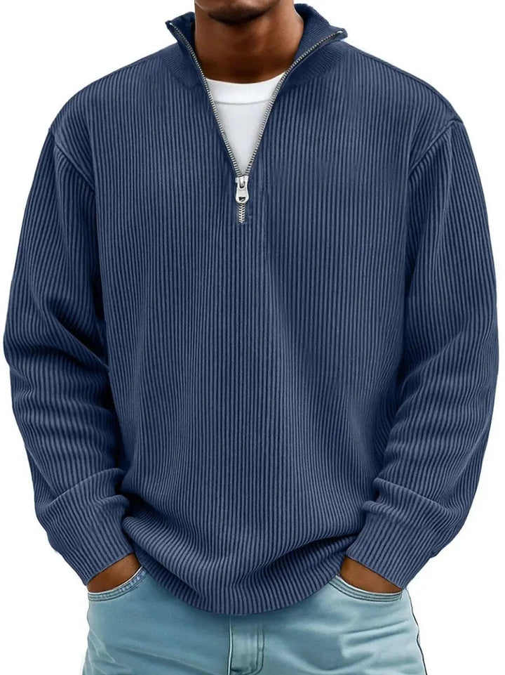 Men's smart casual quarter-zip sweater, a comfortable pullover jumper for versatile daily wear.