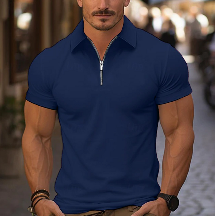 Essential men's quarter zip shirt, classic long sleeve design, perfect for smart casual versatility.