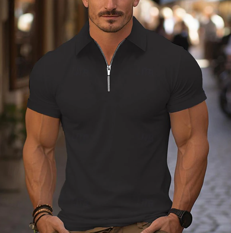 Men's refined quarter zip shirt, comfortable long sleeve collared top for everyday and smart casual.
