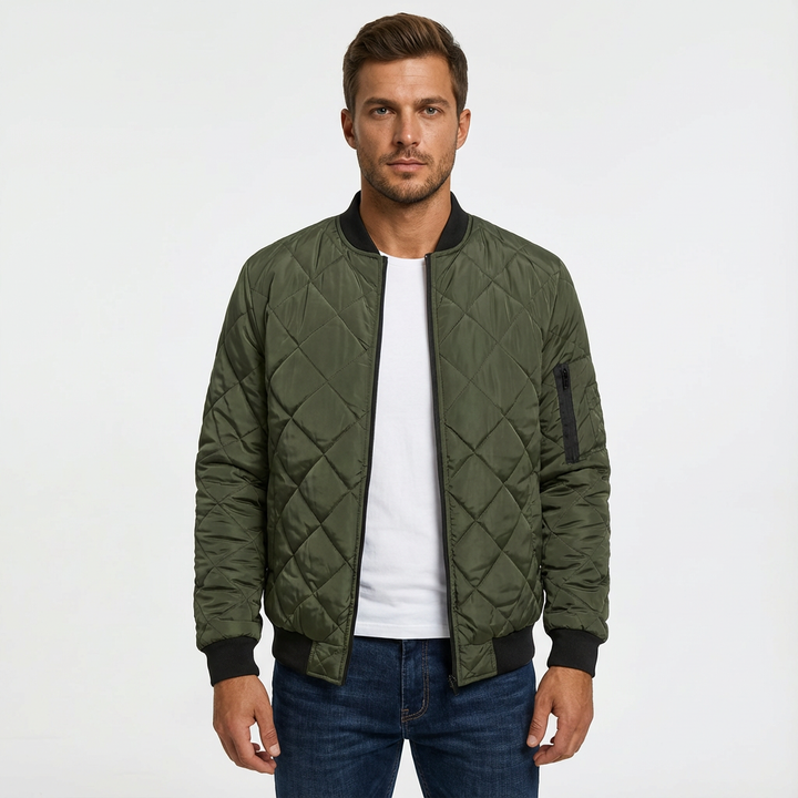 Men's classic quilted bomber jacket, ideal for casual everyday style & autumn/winter layering.