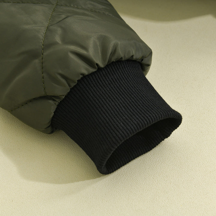 Versatile men's quilted bomber jacket, ideal for casual wear, autumn, or winter layering style.