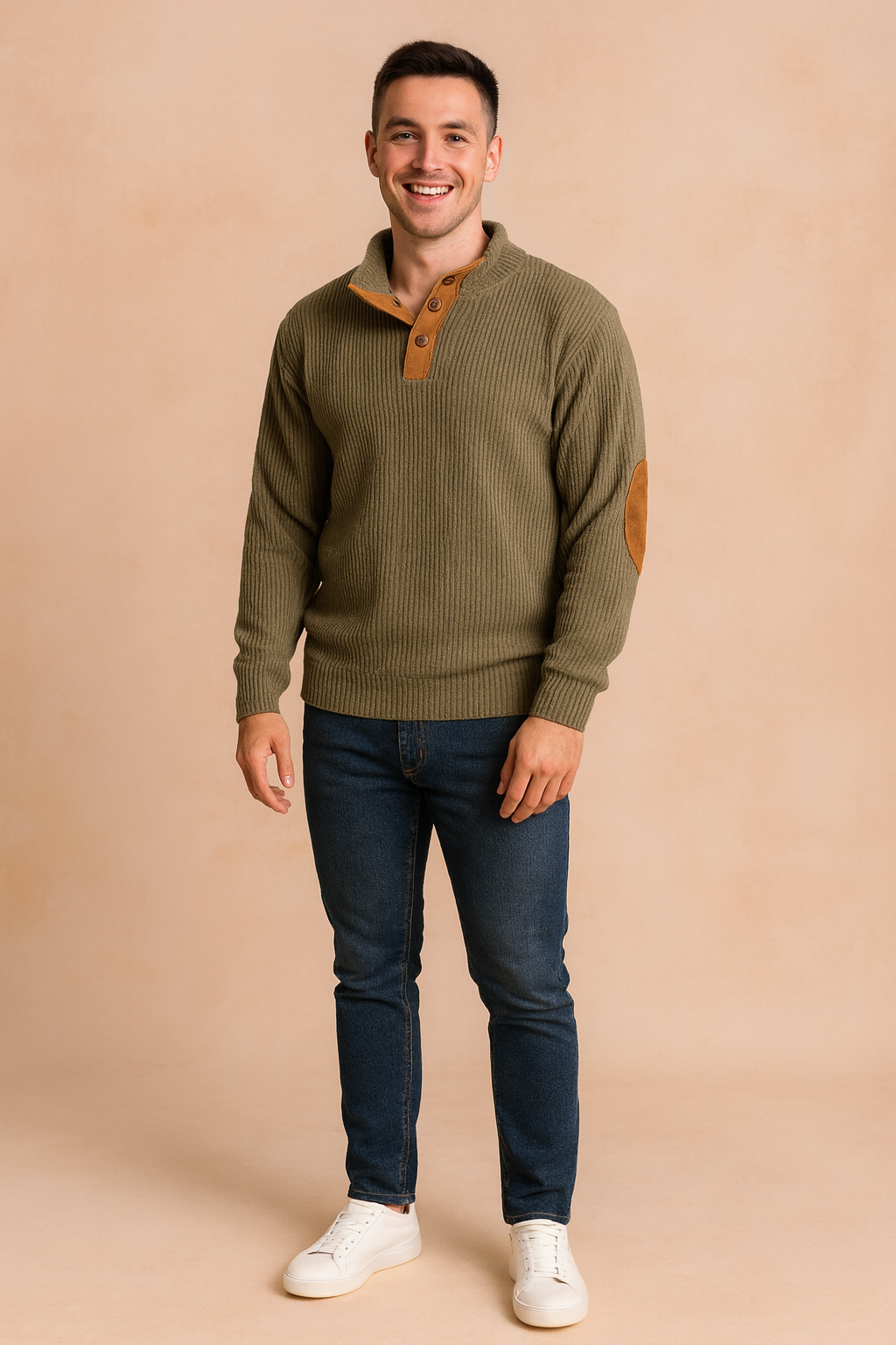 Men's classic retro buttoned sweater in a vintage knit, perfect for smart casual fall winter fashion.