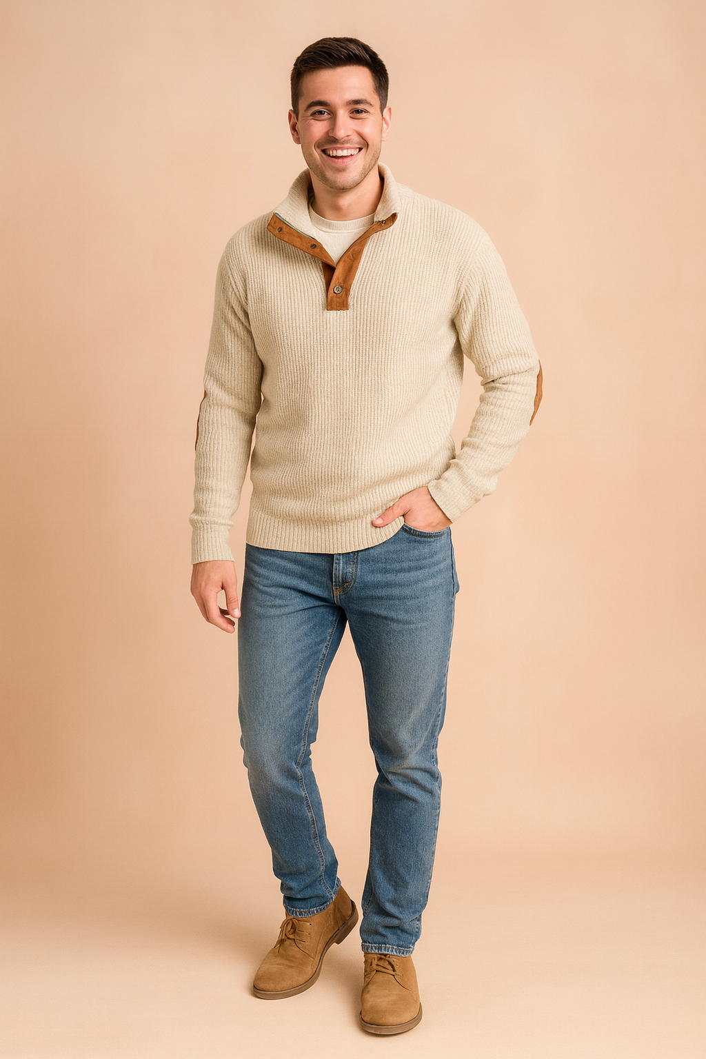 Warm men's classic retro buttoned sweater, a perfect fall winter fashion piece for a stylish casual look.