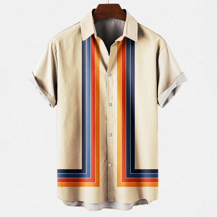 Men's classic retro style short sleeve button-down shirt for versatile spring and summer casual wear.