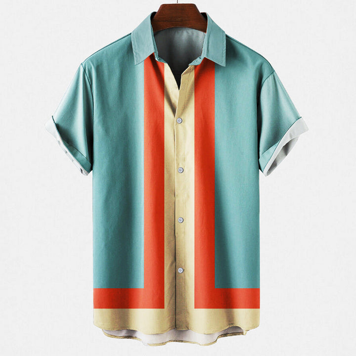 Stylish men's short sleeve button-down retro shirt for warm weather, a classic choice for spring & summer casual.