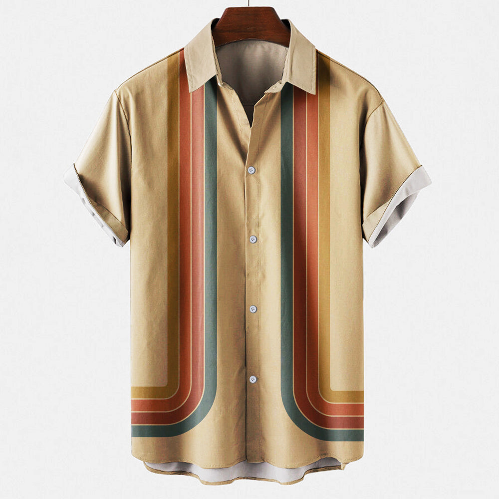 Versatile men's classic retro style short sleeve shirt, a fashionable button-down for casual spring & summer.