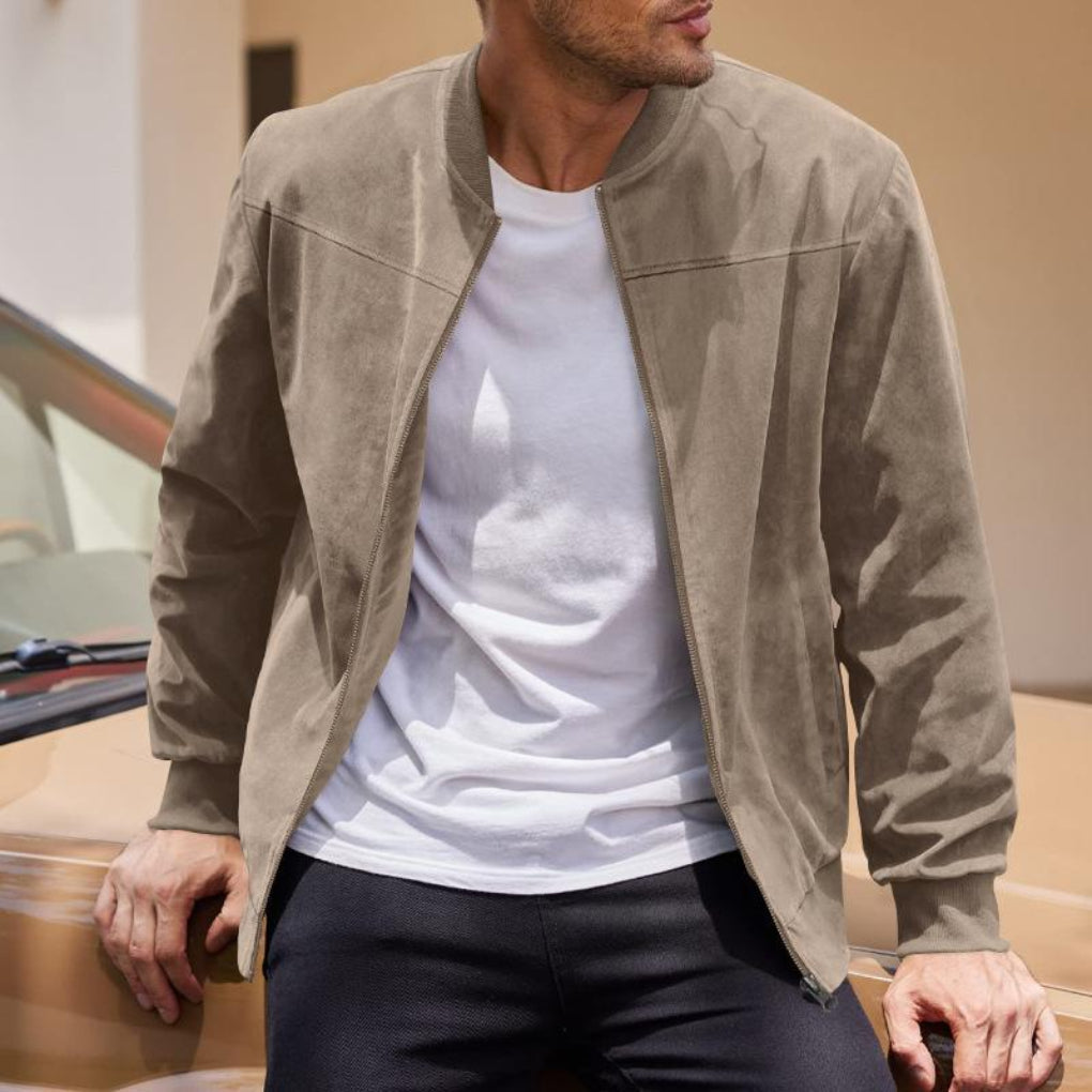 Men's classic retro zip-up jacket in dark blue, perfect for casual everyday streetwear and stylish outerwear.