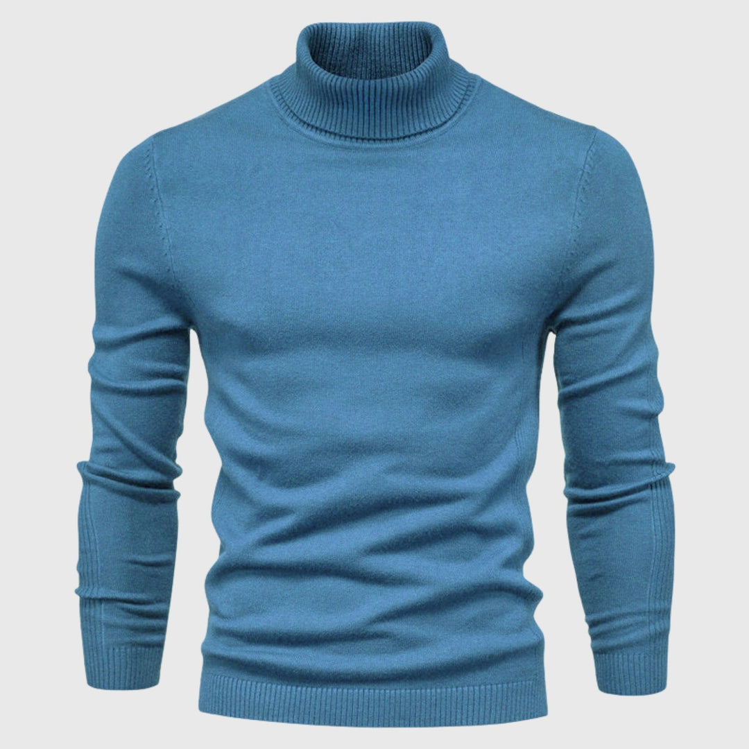 Easy-care men's roll neck jumper, a comfortable and stylish knit perfect for everyday smart casual fashion.