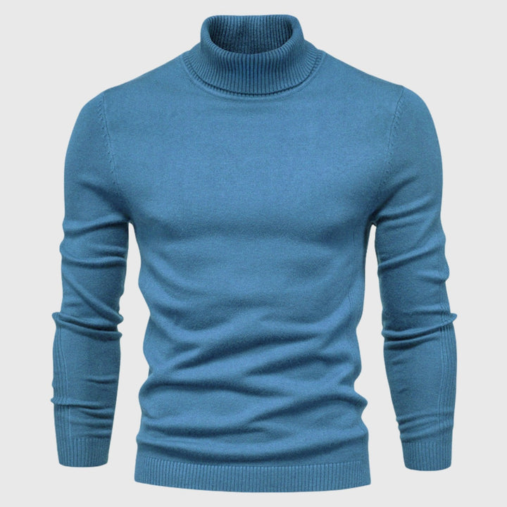Easy-care men's roll neck jumper, a comfortable and stylish knit perfect for everyday smart casual fashion.