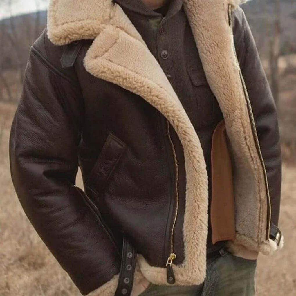 Men's classic shearling flying jacket, a warm winter coat for stylish casual wear and outdoor adventures.
