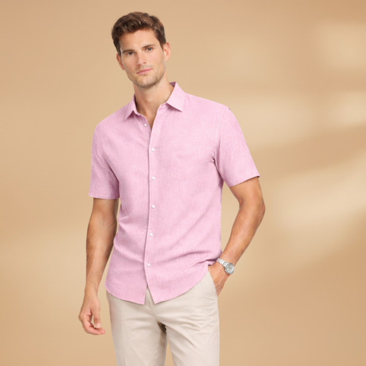Essential men's short sleeve button-up shirt, classic style for everyday summer fashion.