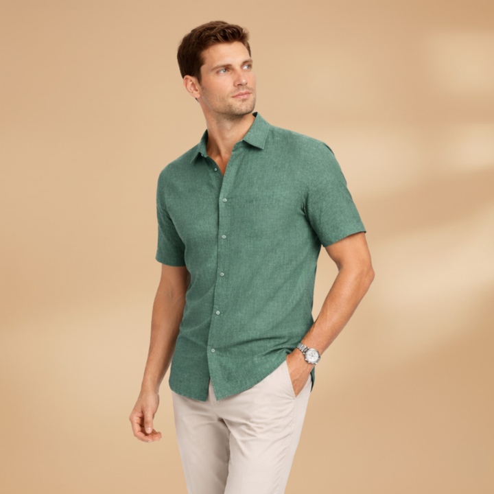 Men's casual short sleeve button-up shirt, a classic everyday wear top for summer fashion.