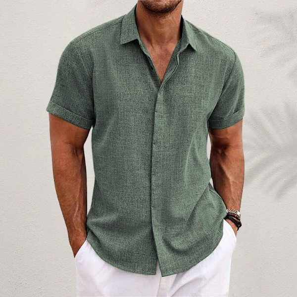 Men's classic short-sleeve collared button-down shirt for casual summer wear.