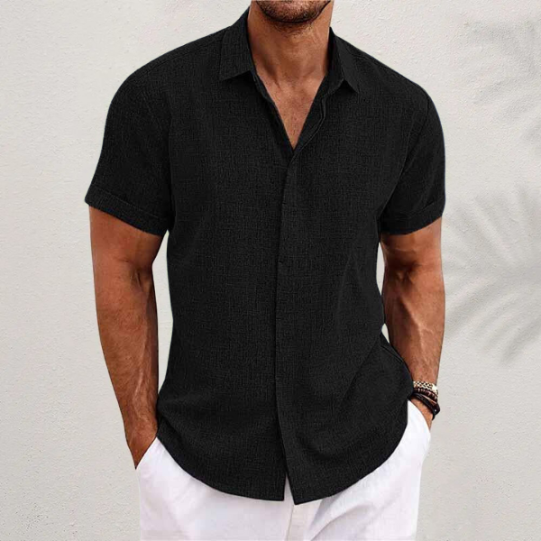 Relaxed fit men's collared button shirt, a classic style for versatile spring & summer fashion.