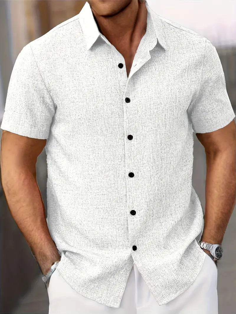 Men's classic short sleeve shirt in lightweight fabric, perfect for summer casual wear & warm weather style.