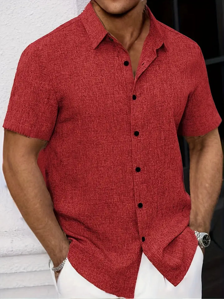 Men's breathable short sleeve summer shirt, offering a comfortable and stylish option for warm weather outfits.