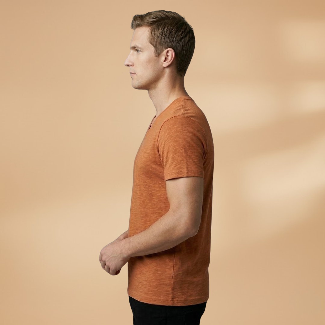 Breathable men's summer tee, short sleeve and plain, great for warm weather and casual fashion outfits.