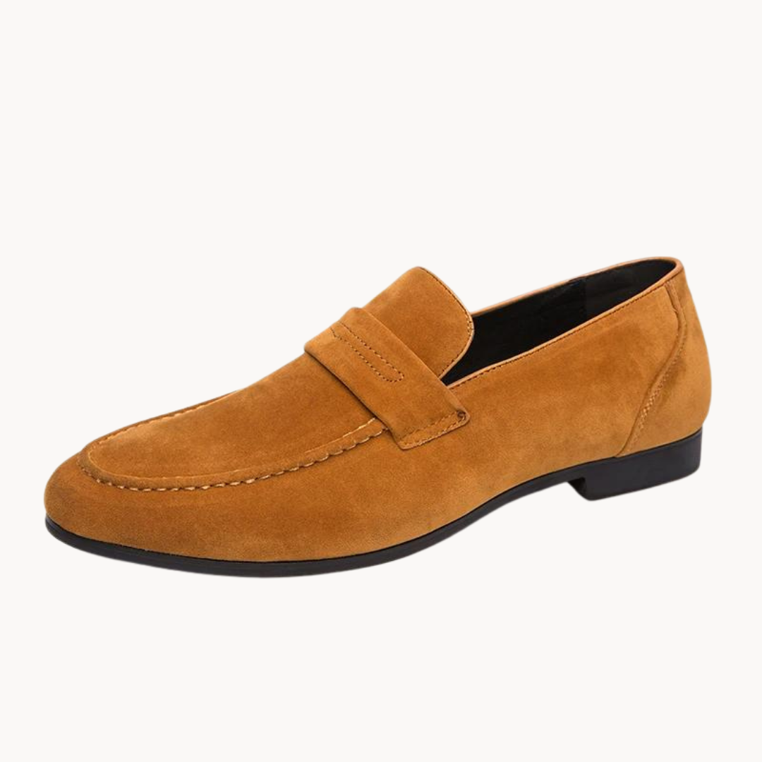 Classic bronze men's slip-on penny loafers, featuring a comfortable, lightweight design and a sleek matte finish.