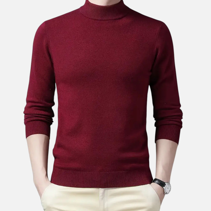 Men's classic stand-collar knit sweater, perfect for winter layering & casual style.