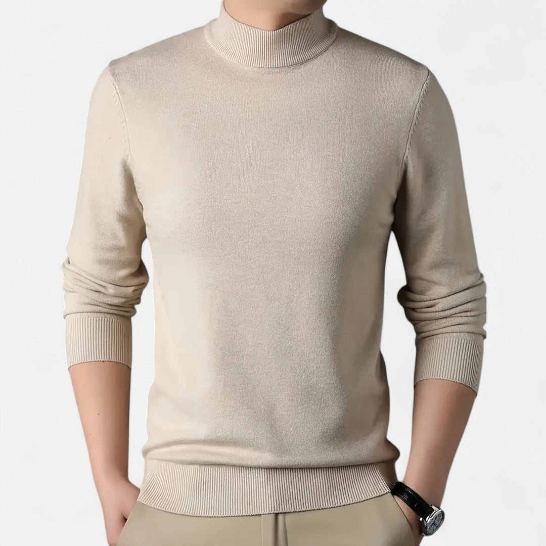 Contemporary men's stand-collar knit sweater, a stylish & essential long-sleeve pullover for autumn/winter.