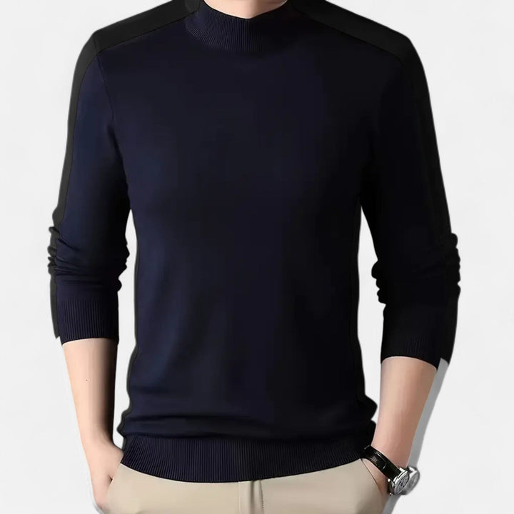 Versatile men's classic knit sweater with stand-collar. A warm, casual long-sleeve pullover for cold seasons.