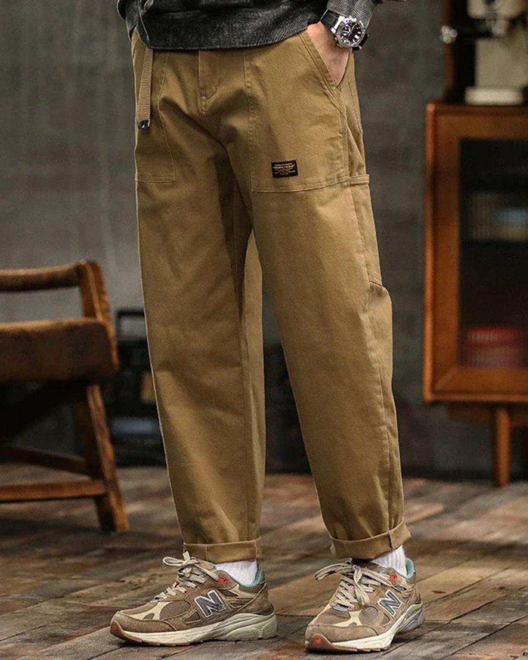 Men's straight leg cargo pants, designed for utility with a comfortable, relaxed fit and multiple pockets.