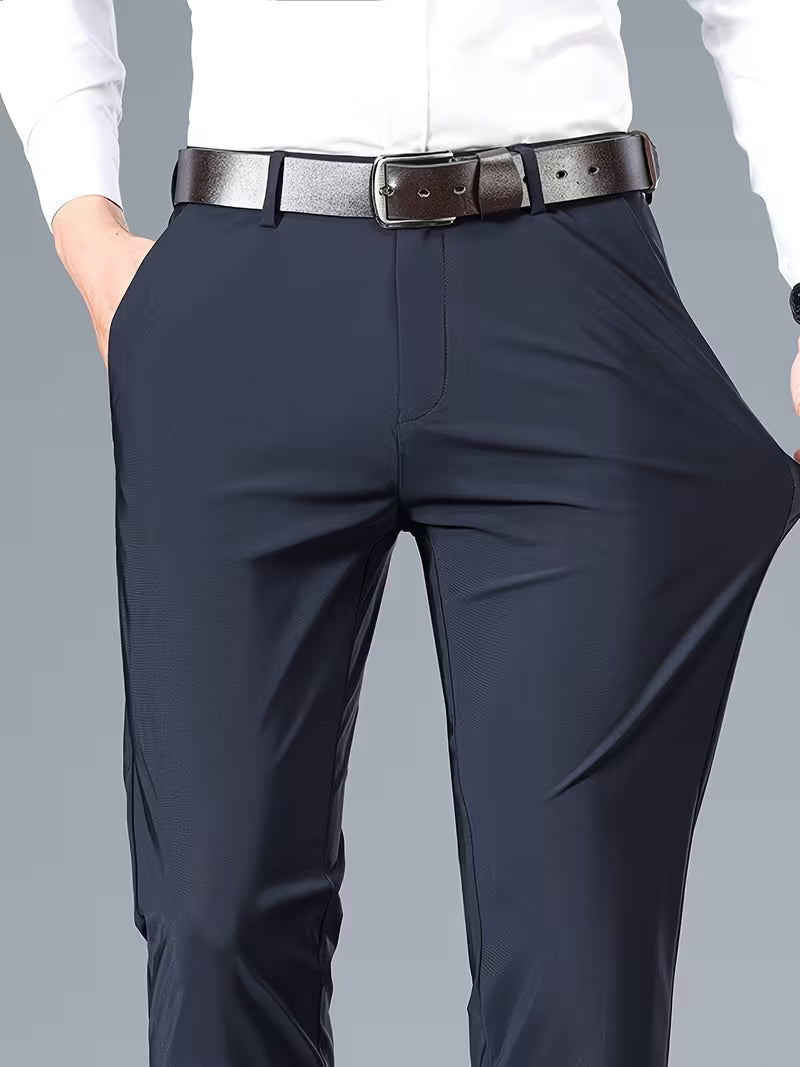 Flexible fit men's grey stretch pants, ideal for comfortable casual and everyday fashion.