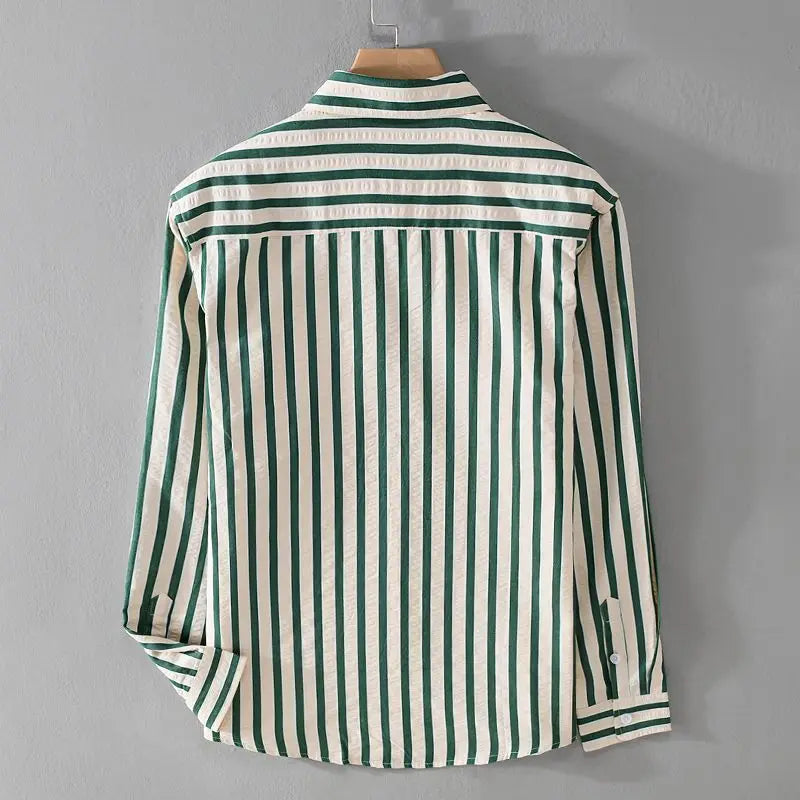 Effortless style: Men's blue & white striped casual button-down shirt, perfect for versatile outfits.