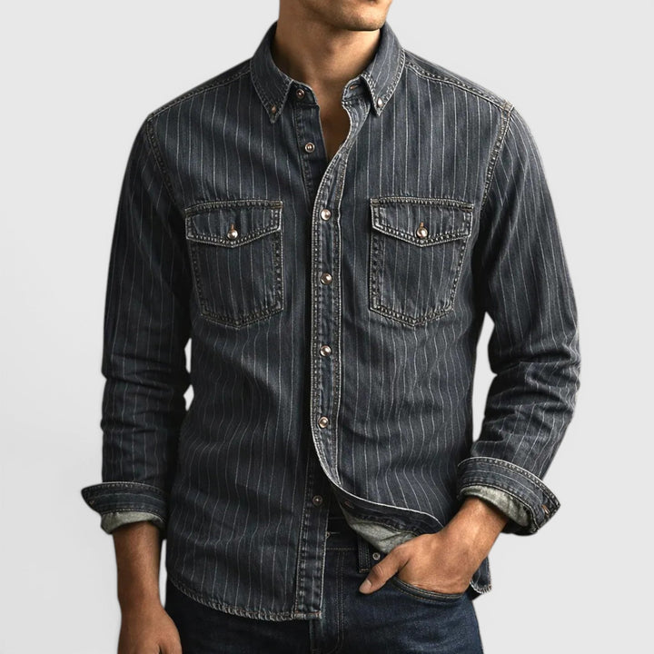Men's classic striped long sleeve button-up shirt in blue & white, perfect for everyday casual style.