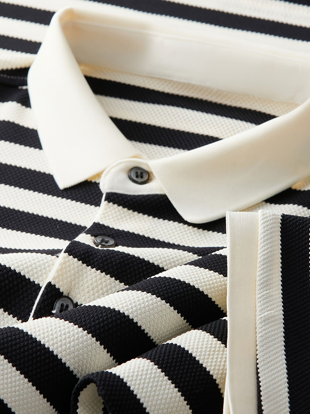 Everyday men's striped polo with contrast collar. A classic short sleeve shirt for versatile casual wear.