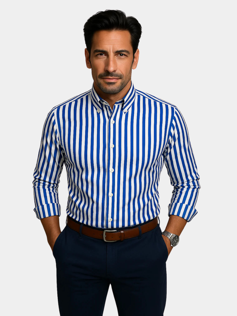 Men's classic striped shirt, perfect for everyday wear. Versatile top for casual or formal men's fashion.