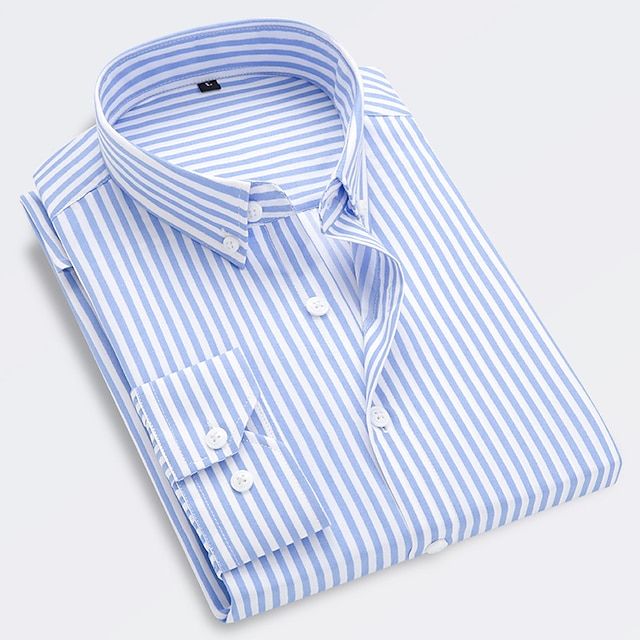 Close-up of a men's classic striped shirt, highlighting the fabric texture. Great for everyday comfort and style.