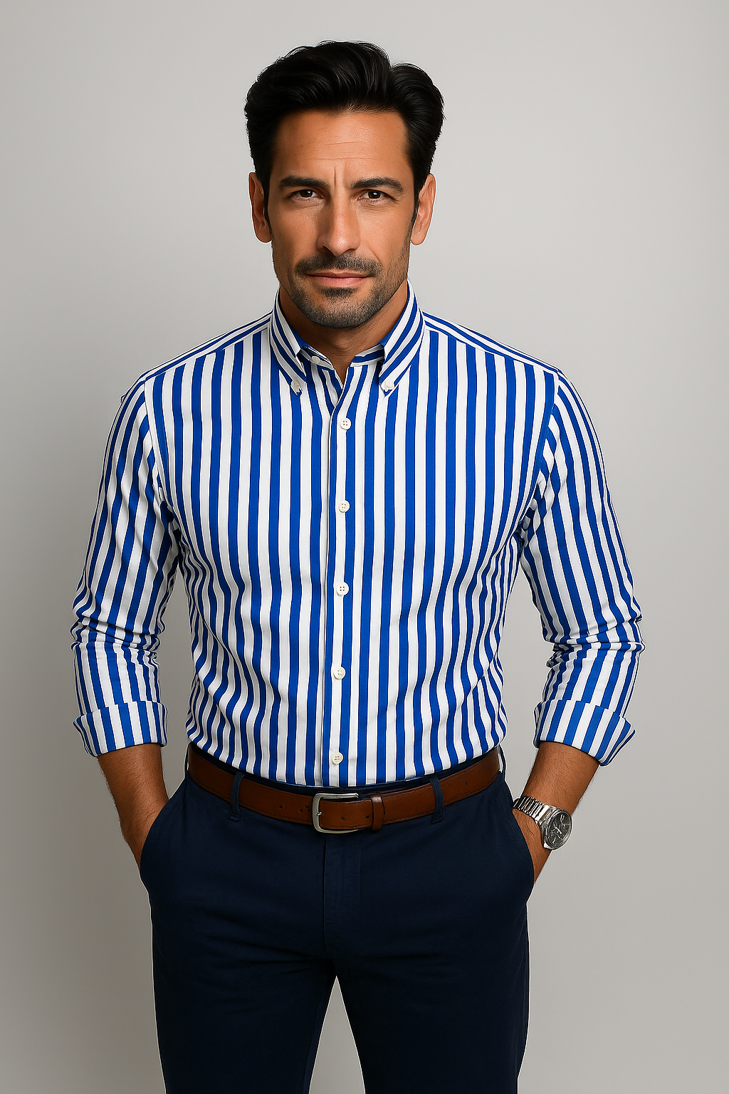 Comfortable casual men's striped shirt. Classic style and effortless for everyday wear. Men's fashion essential.