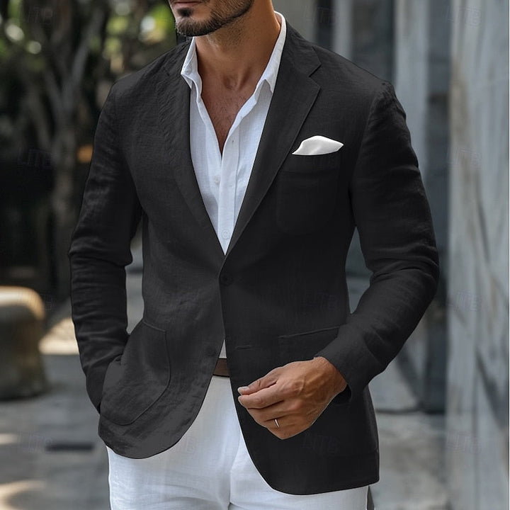 Versatile men's summer blazer, tailored fit suit jacket for smart casual or elegant formal occasions.
