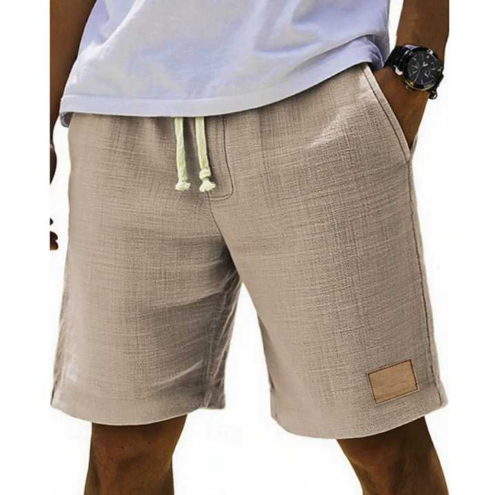 Front view of men's classic summer shorts with unique lace pattern & comfortable, adjustable design.