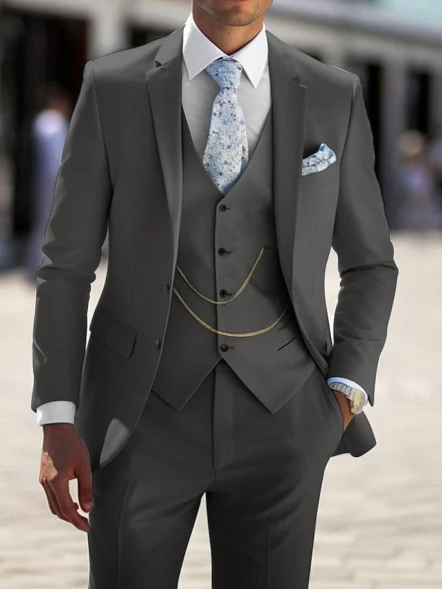 Elegant men's grey tailored 3-piece suit, ideal for formal wear, parties, and special events.