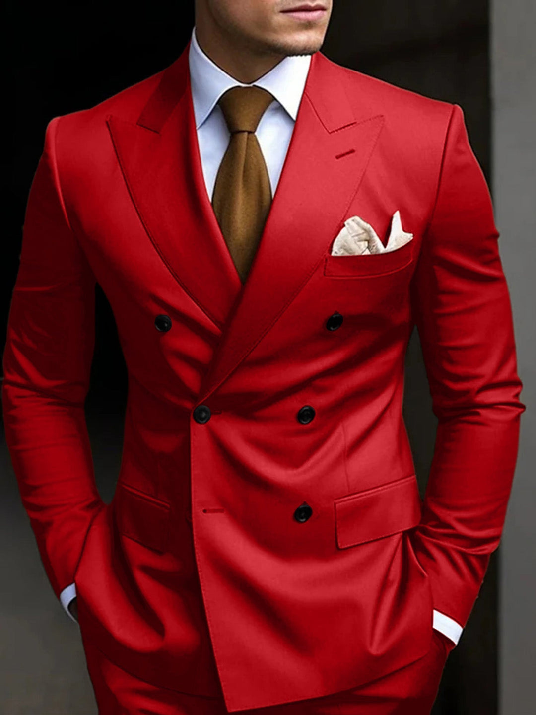 Versatile men's double-breasted tailored suit, 2-piece ideal for business, weddings, & formal events.