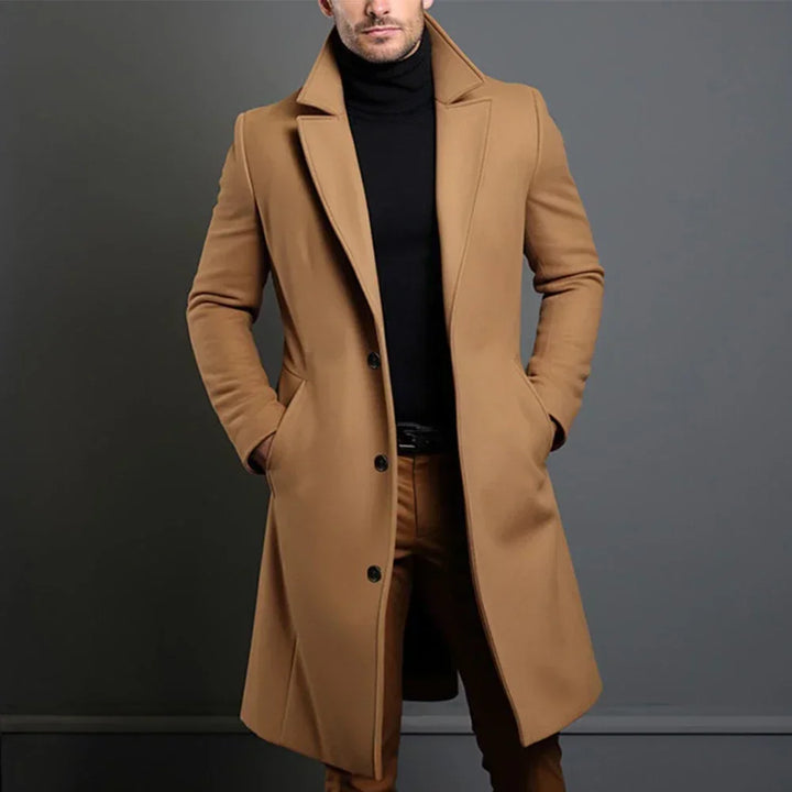 Men's classic tailored overcoat for elegant smart style, perfect formal business outerwear for fall & winter.