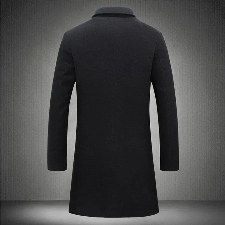 Smart men's tailored overcoat in a classic style, perfect for business, formal, or smart casual fall outerwear.