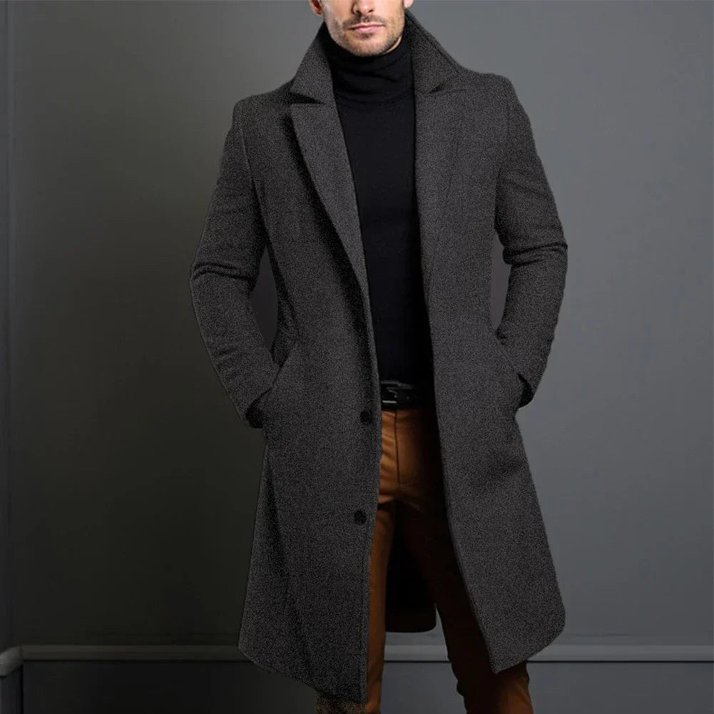 Stylish men's classic tailored overcoat, essential fall & winter outerwear for a sharp, smart casual business look.