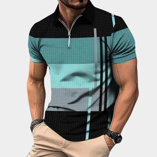 Men's classic tailored polo shirt in a crisp white, featuring short sleeves and a neat collar for smart casual wear.