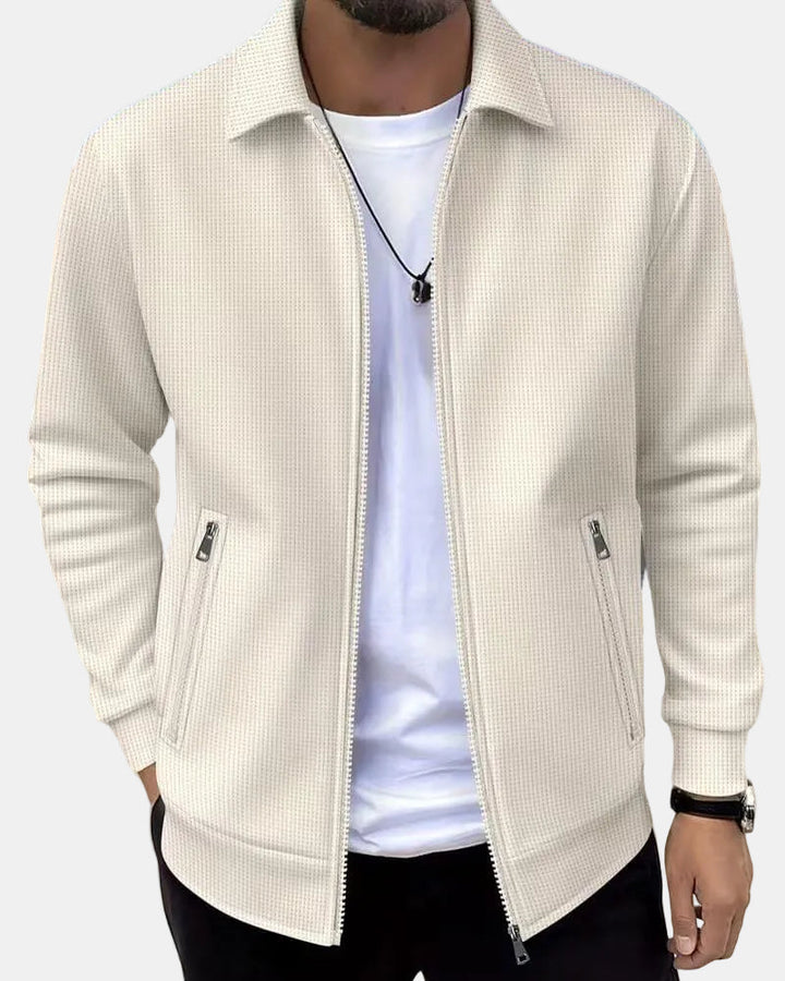 Men's classic textured athletic jacket, lightweight & versatile for sporty or casual everyday wear. Essential outerwear.