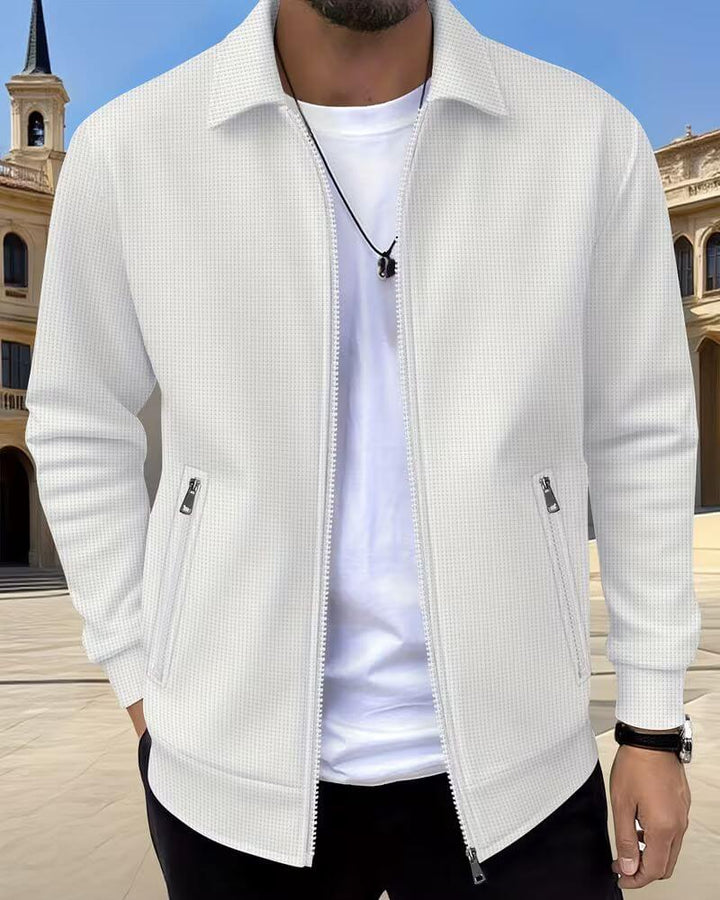 Lightweight men's classic textured athletic jacket, offering comfortable everyday style & versatility for men's fashion.