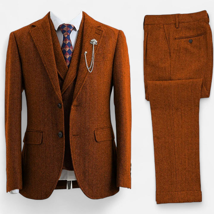 Detailed view of the men's matching waistcoat for a classic suit