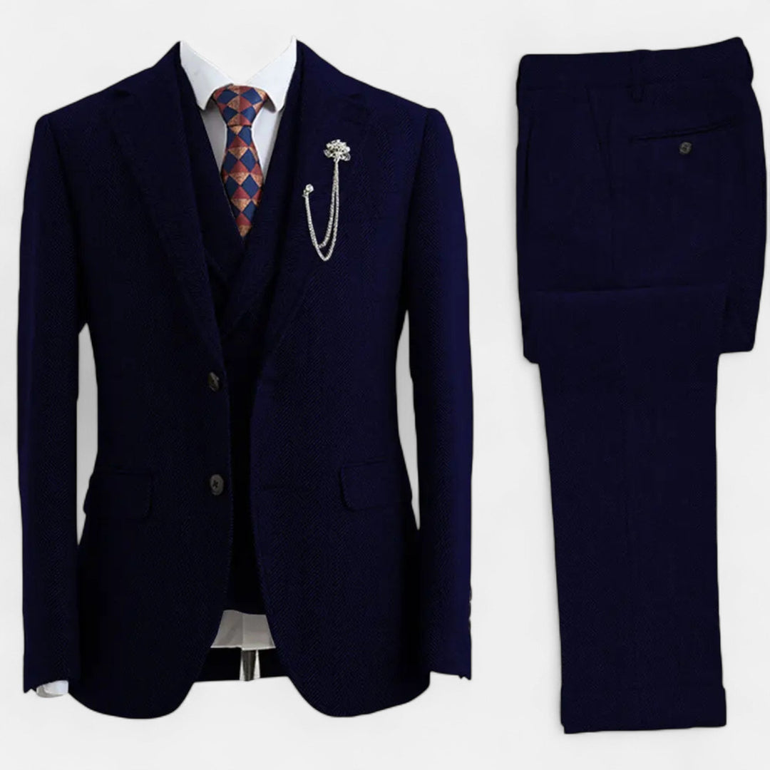 Tailored fit men's formal wear suit with matching waistcoat