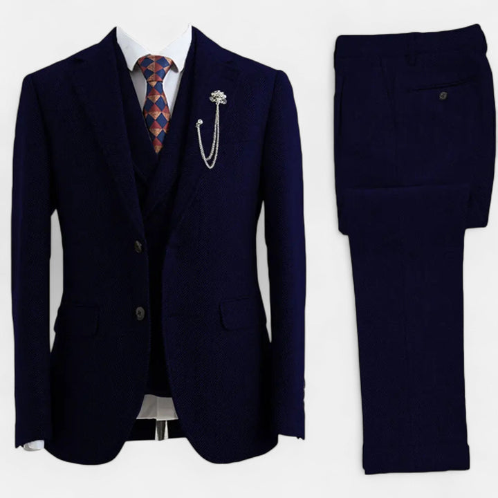 Tailored fit men's formal wear suit with matching waistcoat