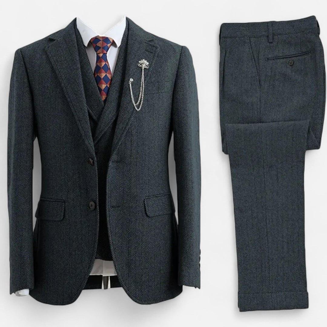 Elegant men's wedding suit, three-piece set with classic styling